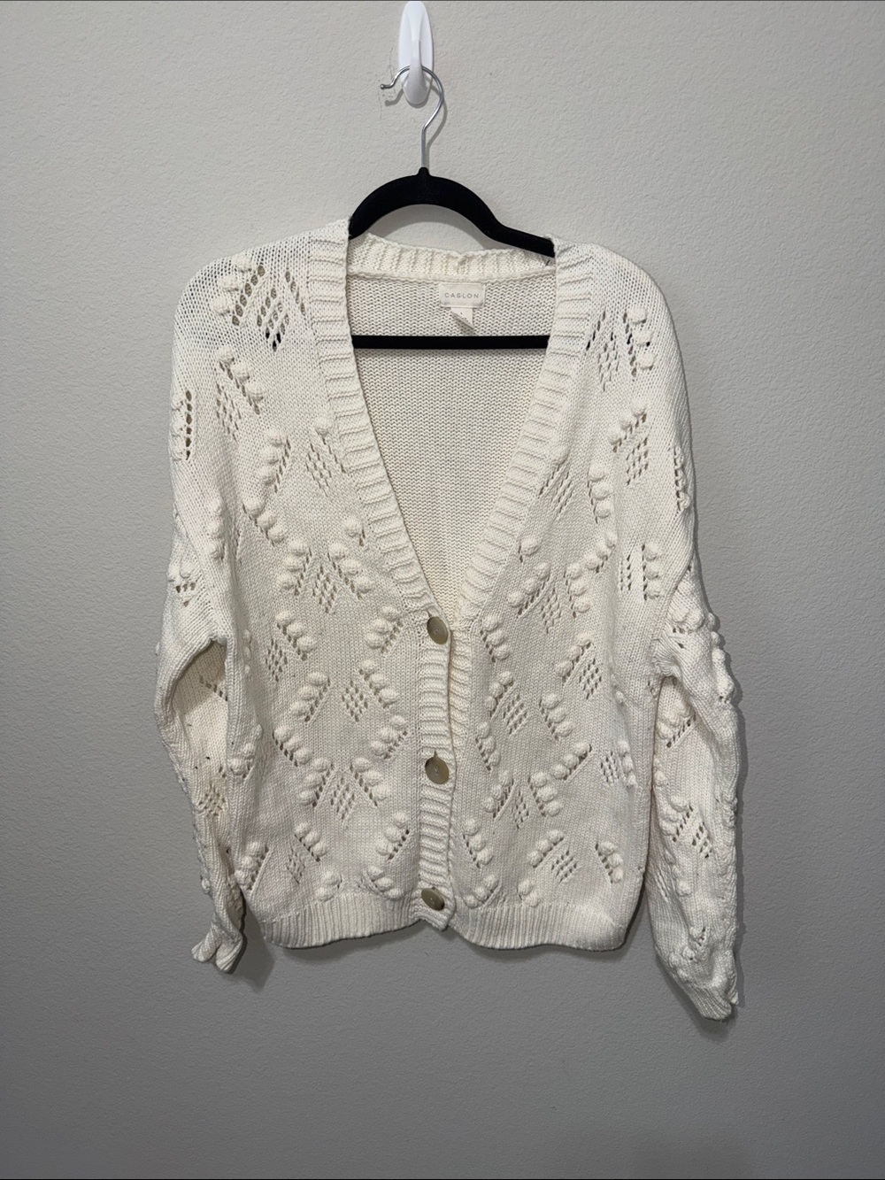 NWOT Caslon Ivory Open-Knit Button Front Cardigan